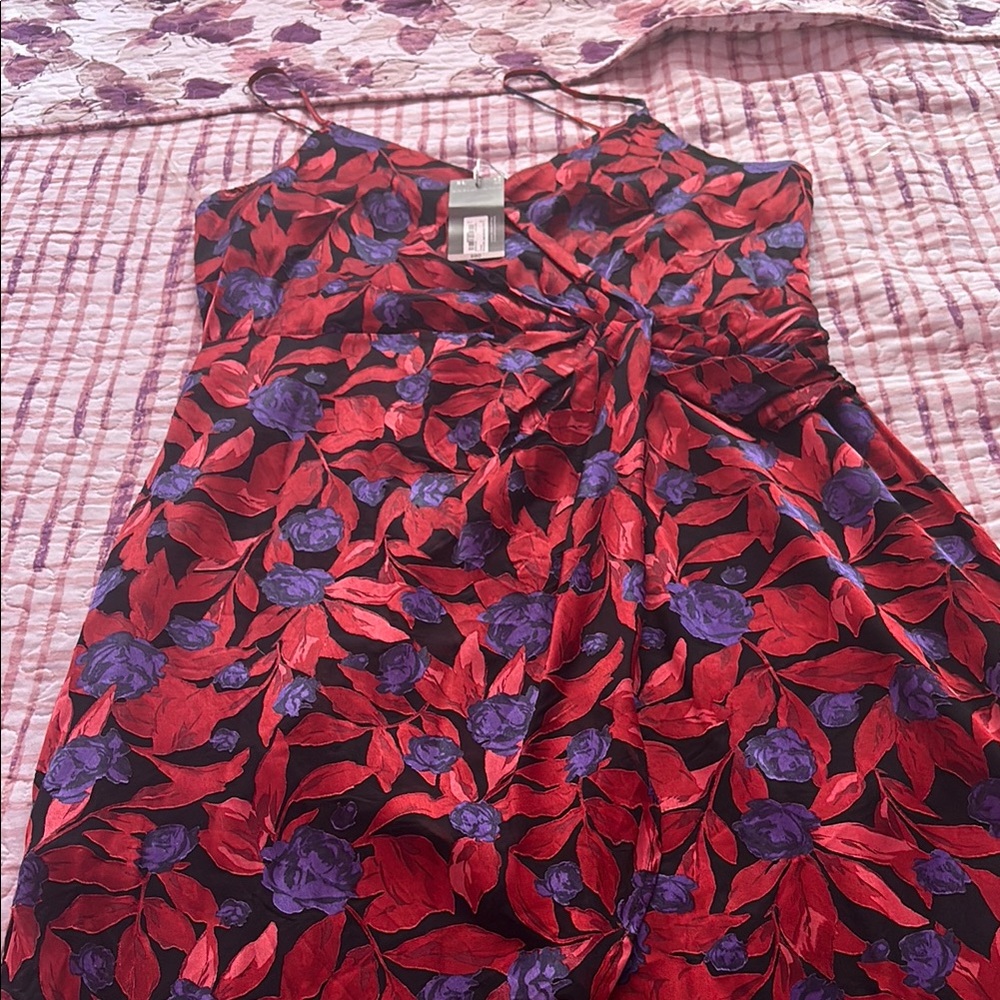 Weight lose sale Red and Purple Floral Dress brand new fake wrap dress sz xl